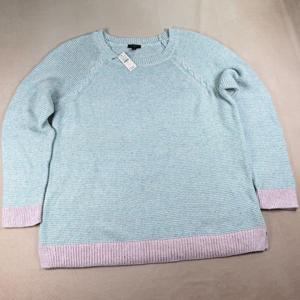 Talbots Plus X NWT Cotton Linen Crewneck Sweater Blue Pink Colorblock Knit
